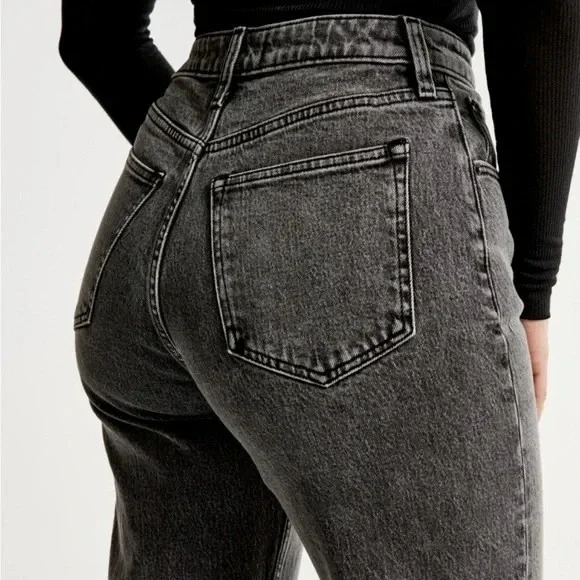 Abercrombie & Fitch 90s Relaxed Jean High Rise Curve Love 30 10 XS Black X-Short - Picture 3 of 10